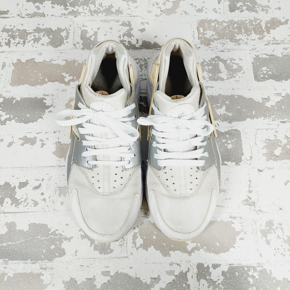 Nike Huarache Run White Metallic Silver Lace Up Athletic Sneakers B442 - Picture 6 of 9
